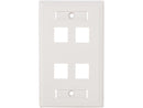 C2G  03413 4-Port Single Gang Multimedia Keystone Wall Plate - White