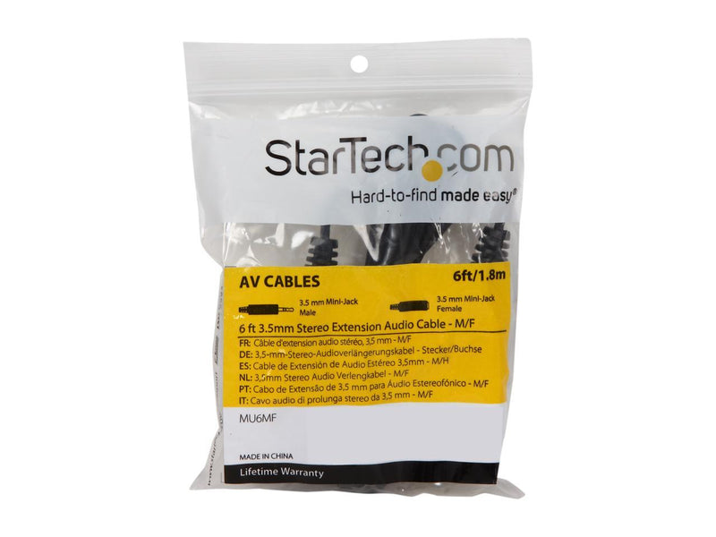 StarTech.com MU6MF 6 ft. Stereo Extension Cable 3.5mm Male to 3.5mm Female Male
