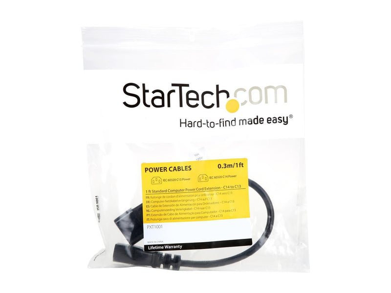 StarTech.com Model PXT1001 1 ft. Standard Computer Power Cord Extension - C14 to