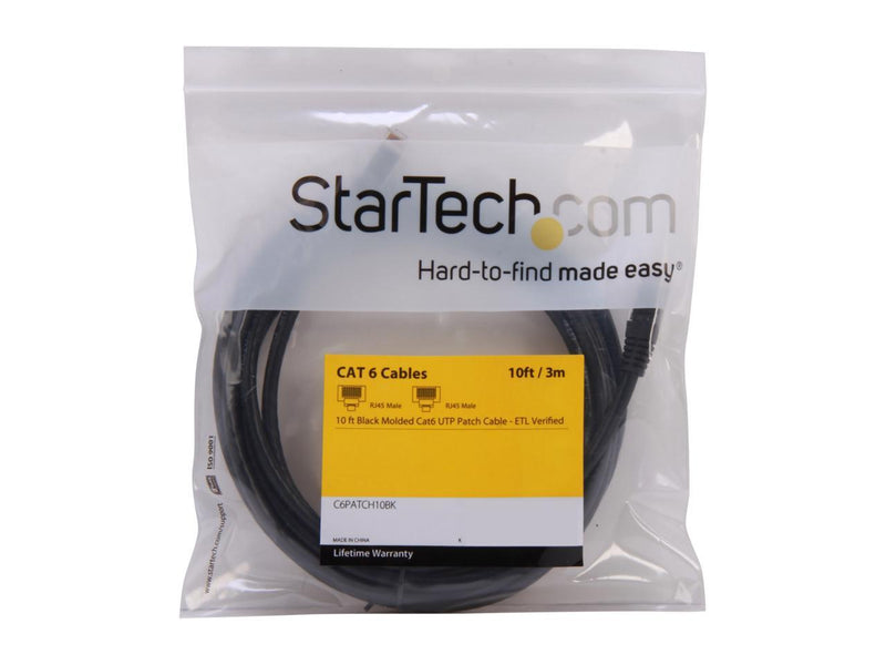 StarTech.com 10ft CAT6 Ethernet Cable - Black CAT 6 Gigabit Ethernet Wire