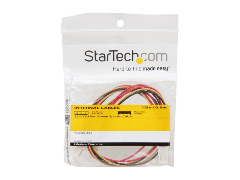 StarTech.com TX3SPLIT12 TX3 Fan Power Splitter Cable Female to Male