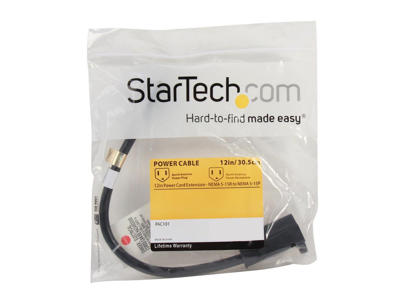 StarTech.com Model PAC101 12" Power Cord Extension - NEMA 5-15R to NEMA 5-15P