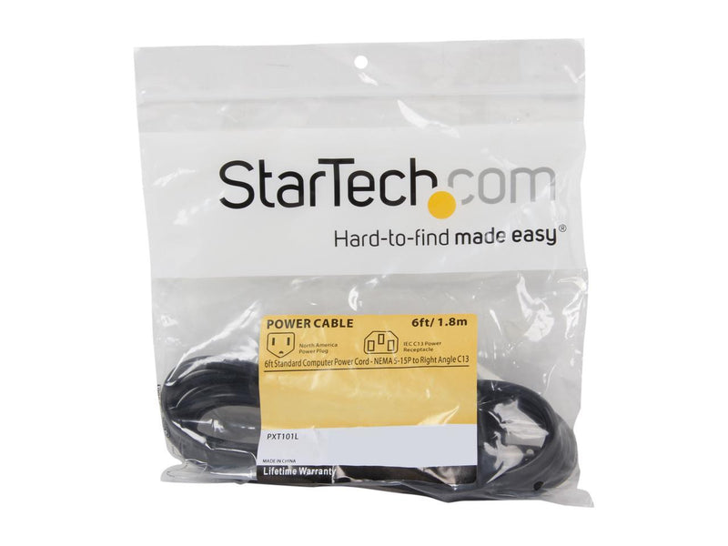 StarTech.com PXT101L 6 ft. Standard Computer Power Cord - NEMA 5-15P to Right