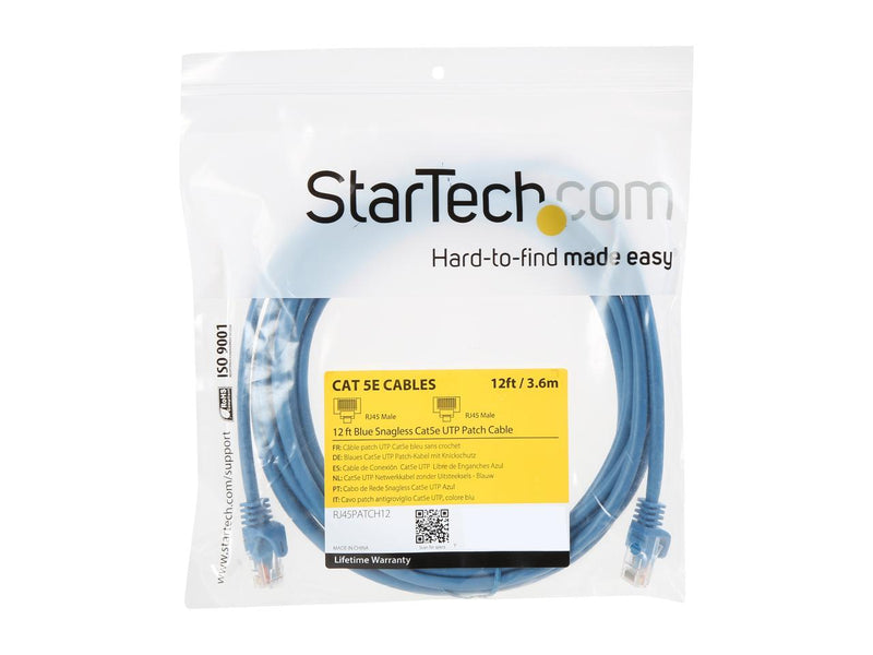 StarTech.com RJ45PATCH12 12 ft. Cat 5E Blue Network Cable