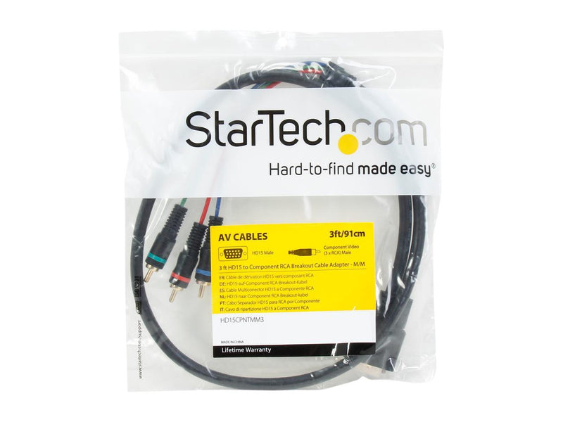 StarTech.com HD15CPNTMM3 No 3 ft HD15 to Component RCA Breakout Cable Adapter -