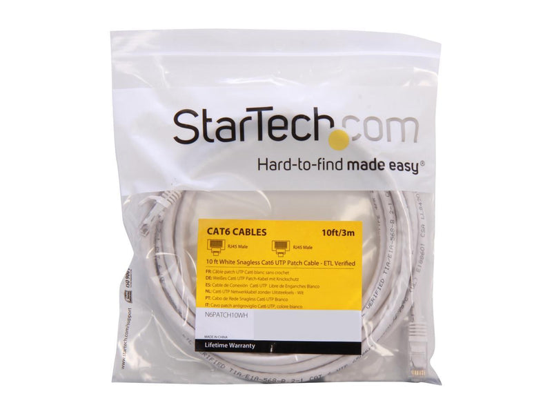 StarTech.com N6PATCH10WH 10 ft. Cat 6 White Snagless UTP Patch Cable - ETL