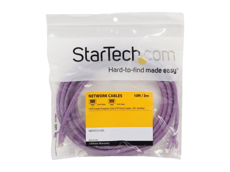 StarTech.com N6PATCH10PL 10 ft. Cat 6 Purple Snagless UTP Patch Cable - ETL