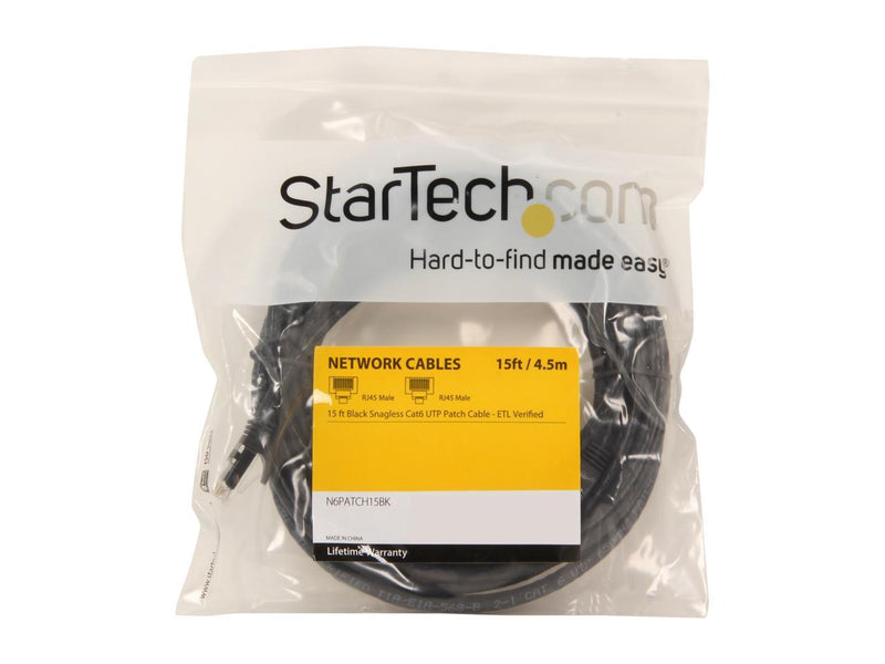 StarTech.com N6PATCH15BK 15 ft. Cat 6 Black Snagless Cat6 UTP Patch Cable - ETL