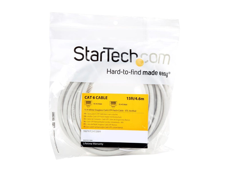 StarTech 15ft CAT6 Ethernet Cable - White CAT 6 Gigabit Ethernet Wire