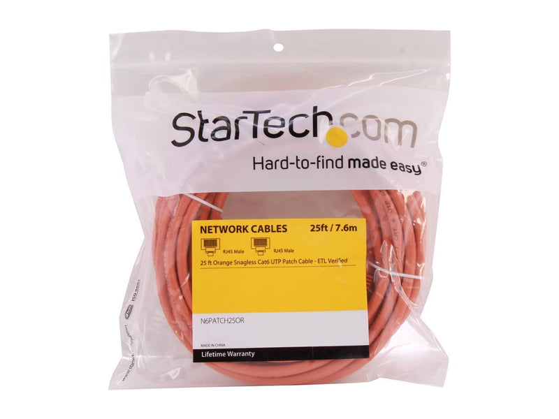 StarTech.com N6PATCH25OR 25 ft. Cat 6 Orange Snagless Cat6 UTP Patch Cable - ETL