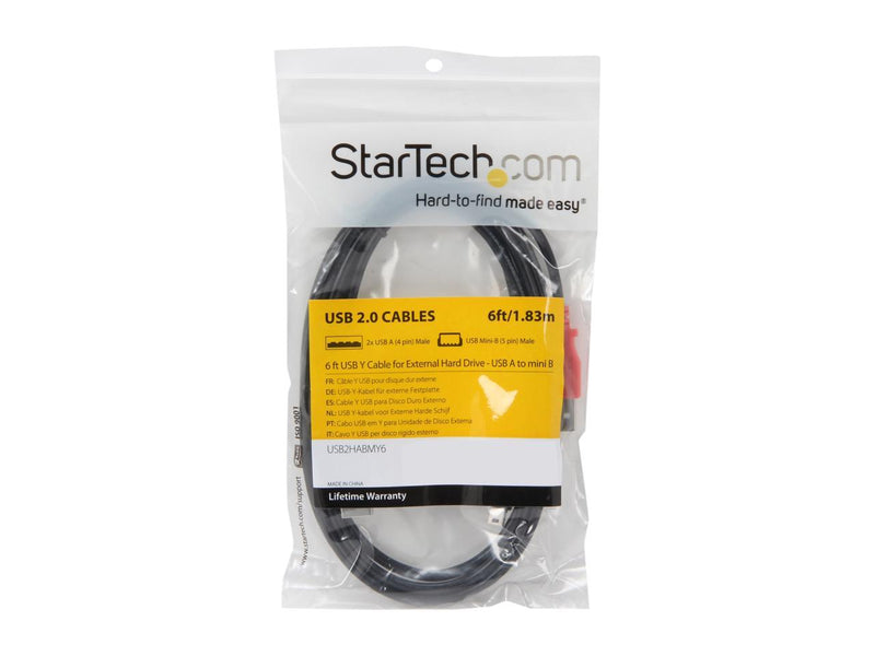 StarTech.com USB2HABMY6 Black & Red USB Y Cable for External Hard Drive - USB A