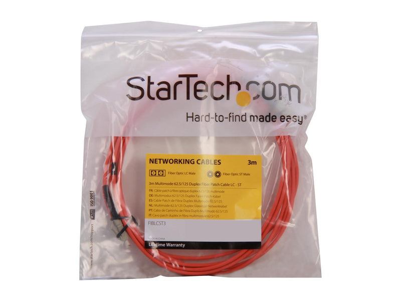 StarTech.com FIBLCST3 9.8 ft. Multimode 62.5/125 Duplex Fiber Patch Cable LC-ST