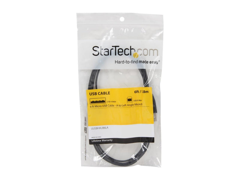 StarTech.com UUSBHAUB6LA Black USB A to Left Angle Micro USB B Cable