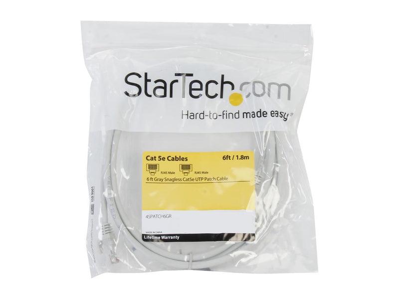 StarTech.com 45PATCH6GR 6 ft. Cat 5E Gray Snagless Cat5e UTP Patch Cable