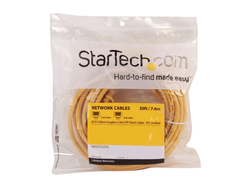 StarTech.com N6PATCH25YL 25 ft. Cat 6 Yellow Snagless Cat6 UTP Patch Cable