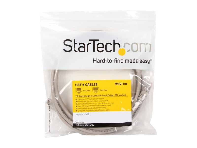 StarTech.com N6PATCH7GR 7 ft. Cat 6 Gray Snagless UTP Patch Cable
