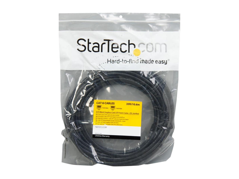 StarTech.com N6PATCH35BK 35 ft. Cat 6 Black Snagless UTP Patch Cable - ETL