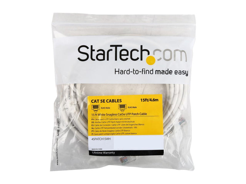 StarTech.com 45PATCH15WH 15 ft. Cat 5E White Snagless UTP Patch Cable