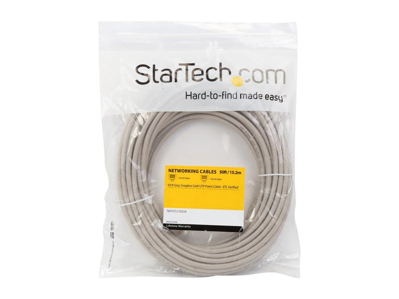 StarTech.com N6PATCH50GR 50 ft. Cat 6 Gray Snagless UTP Patch Cable - ETL