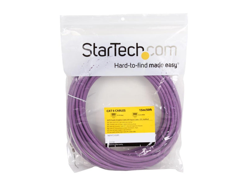 StarTech.com N6PATCH50PL 50 ft. Cat 6 Purple Snagless UTP Patch Cable - ETL