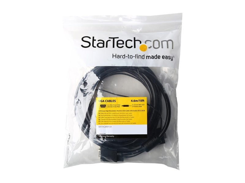 StarTech.com MXTHQMM15A 15 ft. Coax High Resolution Monitor VGA Cable with Audio