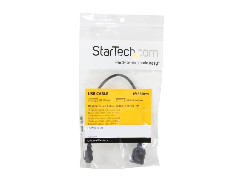 StarTech.com USBMUSBFM1 Black Mini USB 2.0 Cable - USB A to Mini B F/M