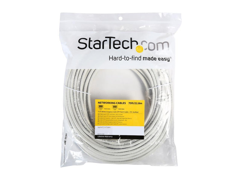 StarTech.com N6PATCH75WH 75 ft. Cat 6 White Snagless Network Cable