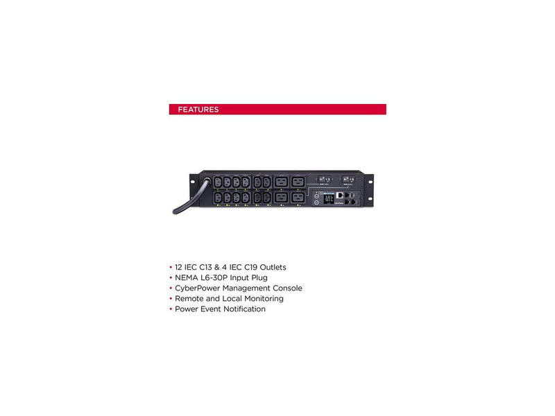 CyberPower PDU81008 Switched, Metered 2U 30A 12 ft Power Distribution Unit