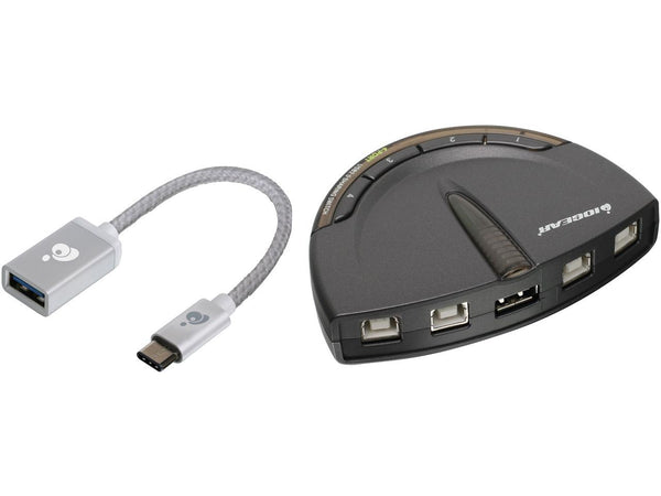 IOGEAR GUB431CA1KIT 4-Port USB 2.0 Printer Switch with USB-A to USB-C Adapter