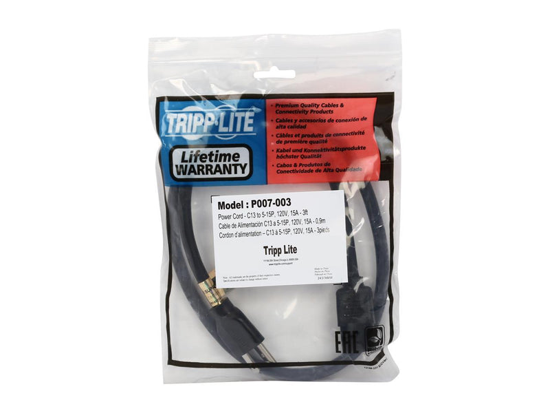 Tripp Lite P007-003 3 ft. Heavy-Duty Computer Power Cord, 14AWG 15A (NEMA 5-15P