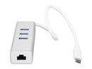 3-Port USB-C Hub with LAN Port, USB-C to 3x USB-A Ports and Gbe, USB 3.0, White