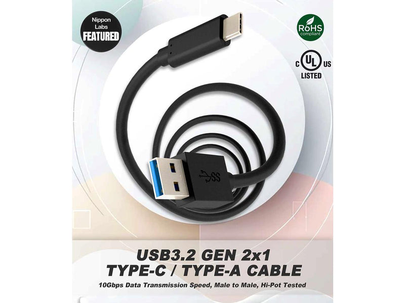 Nippon Labs 6 inch. USB Type C 3.2 Gen 2 Male to Type A Male Cable,10G, 3A,