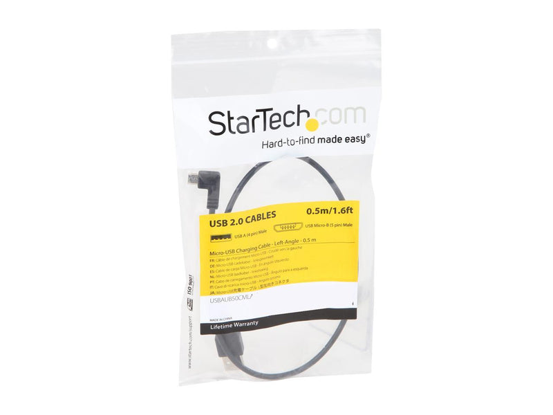 StarTech.com USBAUB50CMLA Black Micro-USB Charge-and-Sync Cable M/M - Left-Angle