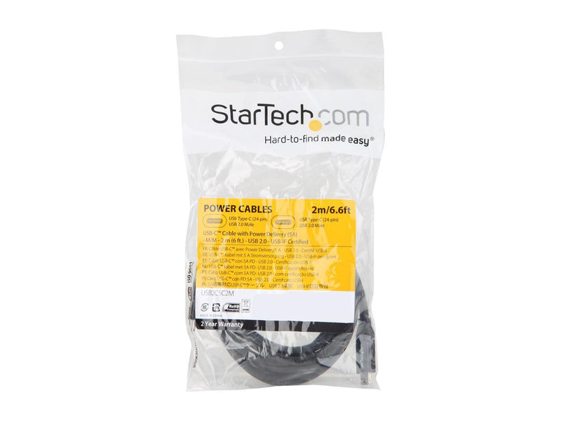 StarTech.com USB2C5C2M USB C to USB C Cable - 6 ft / 2m - w/ 5A Power Delivery -