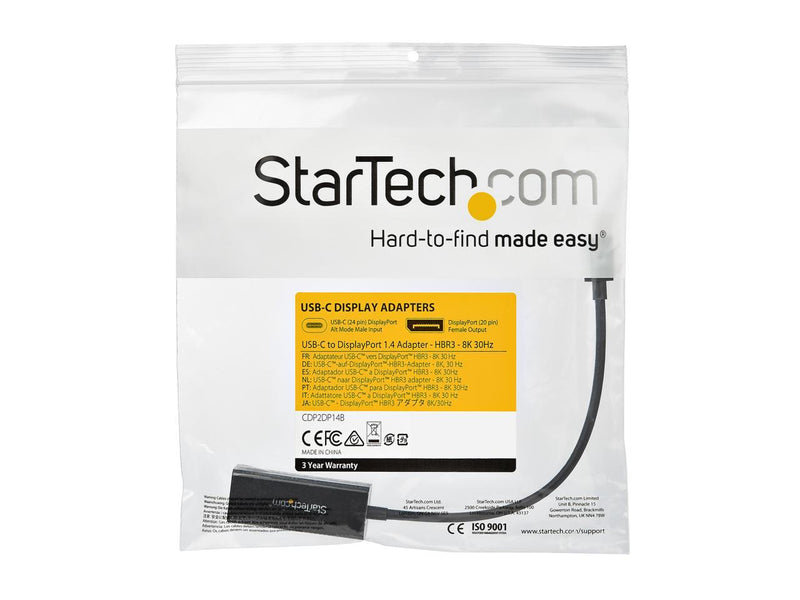 StarTech.com CDP2DP14B USB C to DisplayPort Adapter - 8K 60Hz - HBR3 Adapter -
