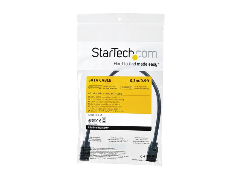 StarTech.com 12 Inch (30cm) Round SATA Cable - Latching Connectors - 6Gbs