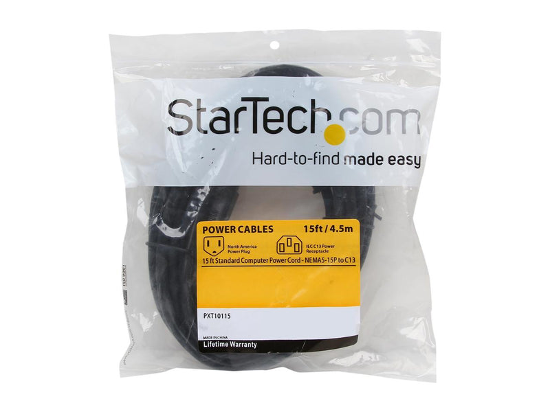 StarTech.com 15ft (4.5m) Computer Power Cord, NEMA 5-15P to C13, 10A 125V