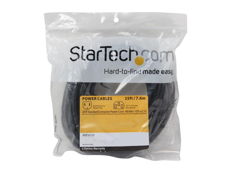 StarTech 25ft (7.6m) Computer Power Cord, NEMA 5-15P to C13, 10A 125V