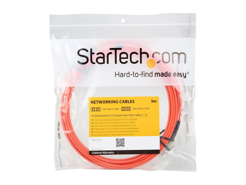 StarTech.com FIBLCLC5 16.4 ft. Multimode 62.5/125 Duplex Fiber Patch Cable LC -