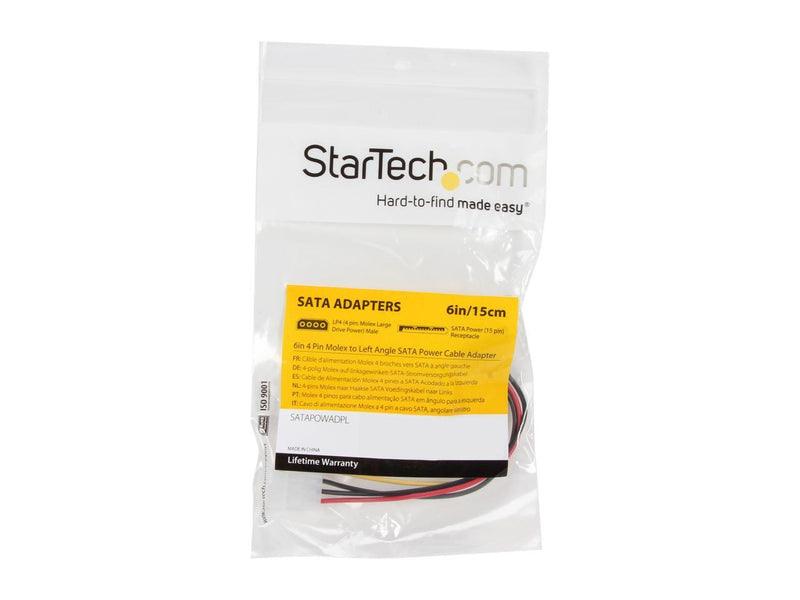 StarTech.com SATAPOWADPL 4 Pin Molex to Left Angle SATA Power Cable Adapter