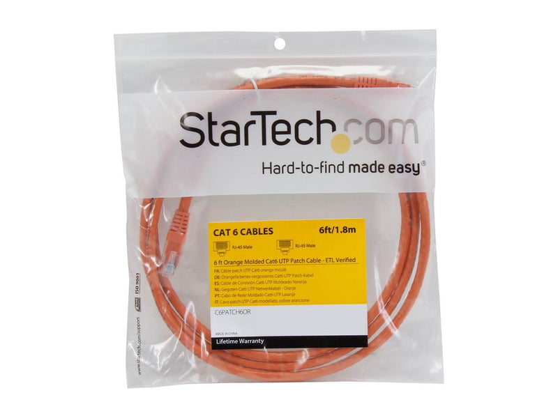 StarTech.com C6PATCH6OR 6 ft. Cat 6 Orange Molded UTP Gigabit Patch Cable