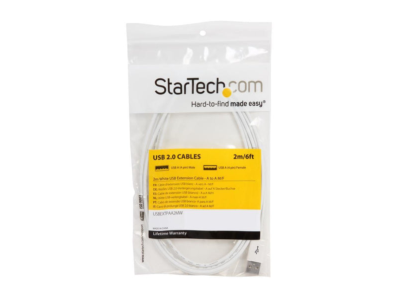 StarTech USBEXTPAA2MW 6.56 ft White USB 2.0 Extension Cable A to A M-F