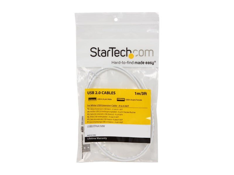 StarTech USBEXTPAA1MW 3.28 ft White USB 2.0 Extension Cable A to A M-F