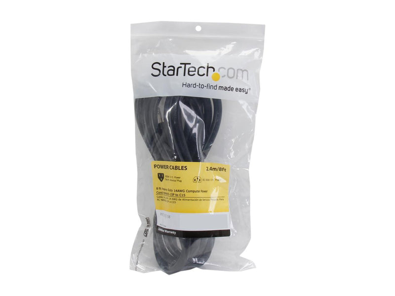 StarTech.com PXT515C158 8 ft. Black Heavy Duty 14 AWG Computer Power Cord -