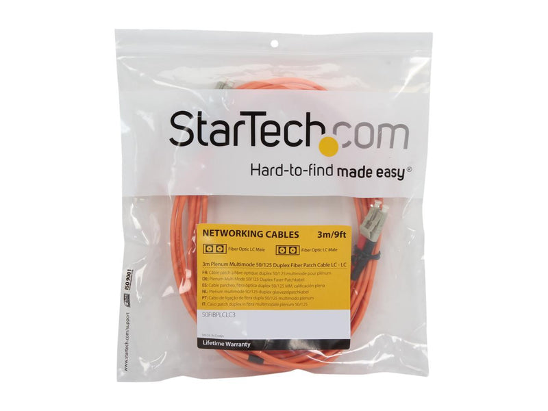 StarTech.com 50FIBPLCLC3 9.8 ft [3 m] OFNP Plenum Multimode 50/125 Duplex Fiber