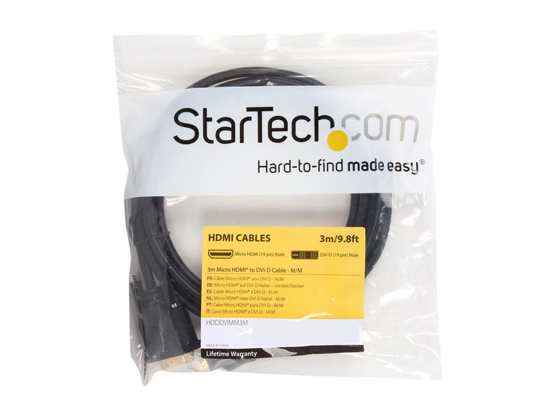 StarTech.com HDDDVIMM3M Black Micro HDMI (19 pin) Male to DVI-D (19 pin) Male to