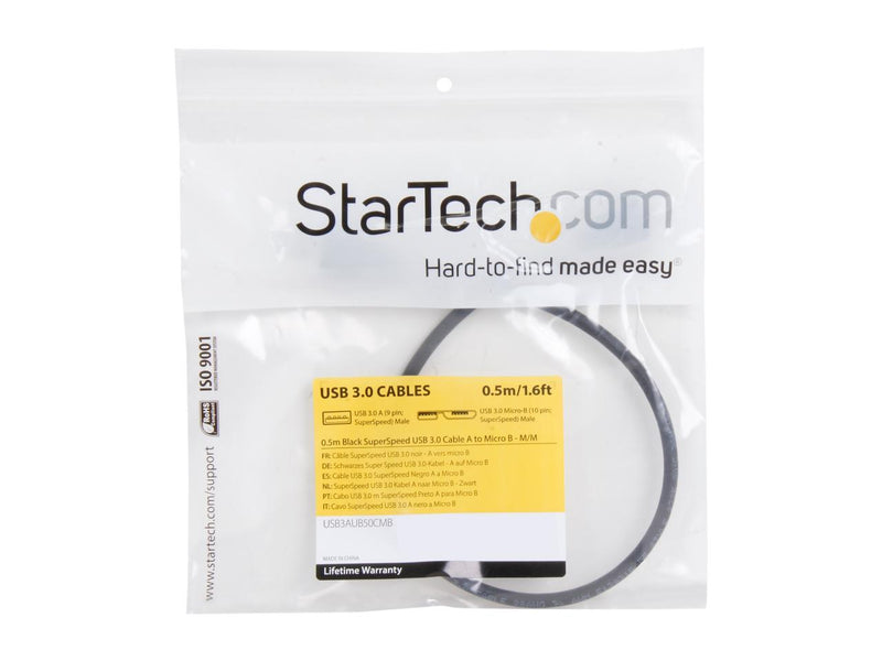 StarTech.com USB3AUB50CMB Black SuperSpeed USB 3.0 Cable A to Micro B