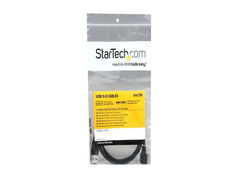 StarTech.com 1m 3 ft Slim Micro USB 3.0 Cable - M/M - USB 3.0 A to Right-Angle
