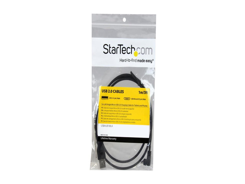 StarTech.com 1m 3 ft Left Angle Micro-USB Charge-and-Sync Cable M/M - USB 2.0 A