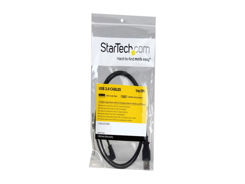 StarTech.com 1m 3 ft Right Angle Micro-USB Charge-and-Sync Cable M/M - USB 2.0 A